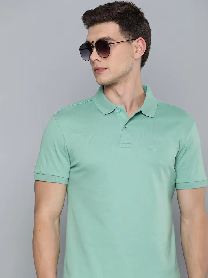 Lightweight Style Subtle ToneOnTone Stitching Men's Solid Slim Fit Polo T-shirt