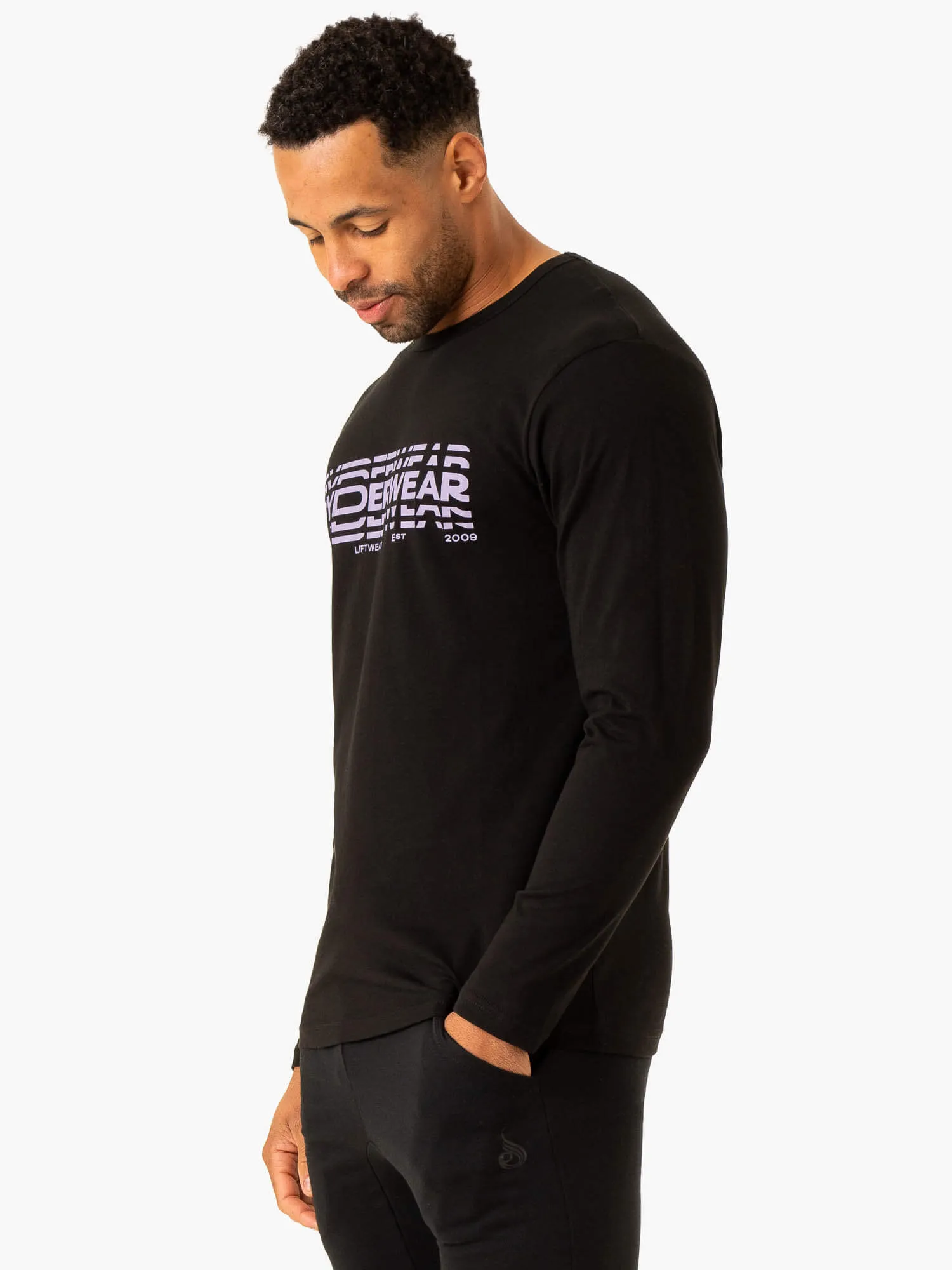 Relaxed Armhole Cut Graphic Long Sleeve T-Shirt - Black