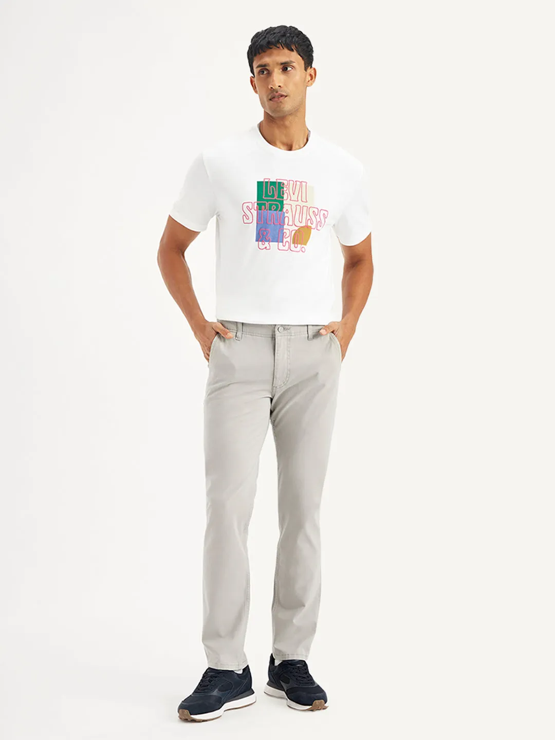 Practical Look Comfortable Movement Men's Grey Slim Fit Chinos