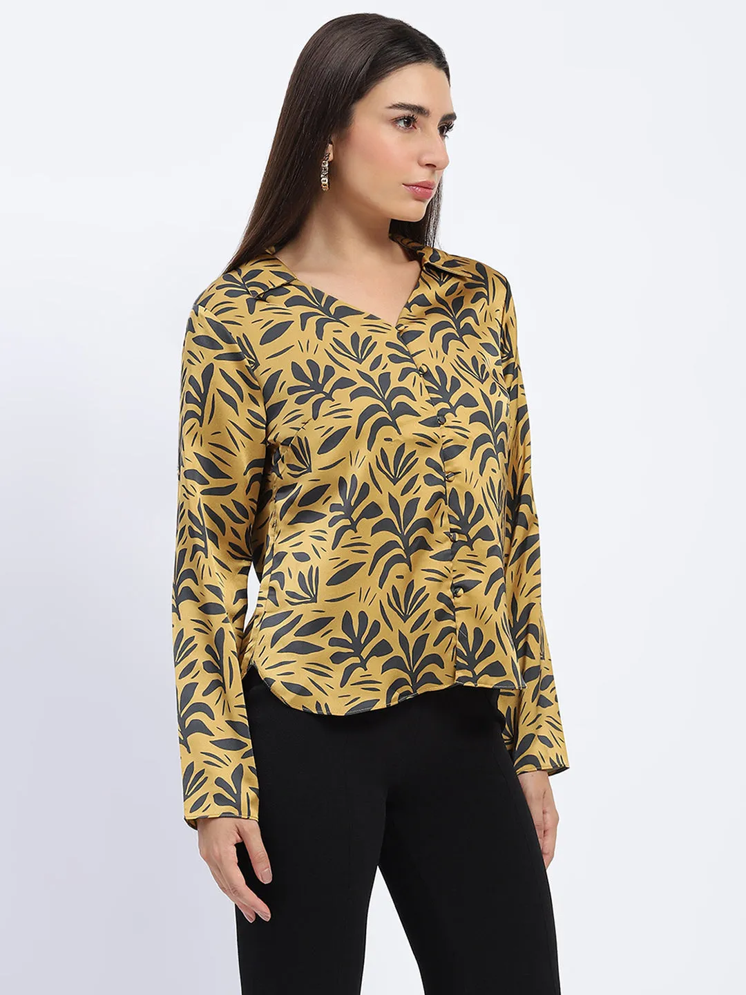 Minimalist Look Classic Comfort Madame Golden Leaf Print Shirt