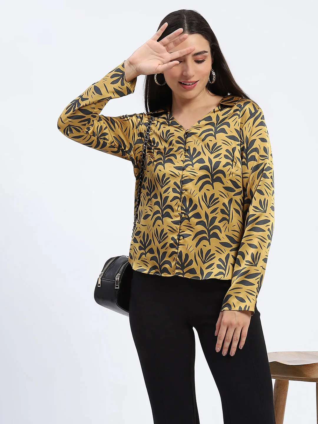 Madame Golden Leaf Print Shirt Petite Option