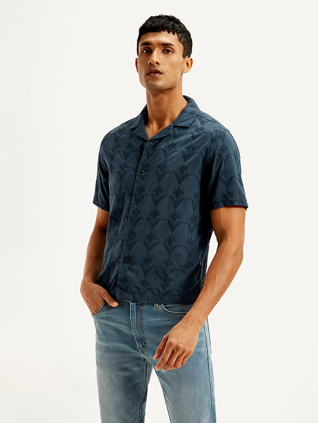 Men's Embroidered Resort Collar Relaxed Fit Shirt Customizable Design