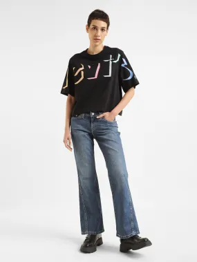 Women's Blue Naughties Bootcut Fit High Rise Jeans Straight Leg Design Streetwear Fan Minimalist Style