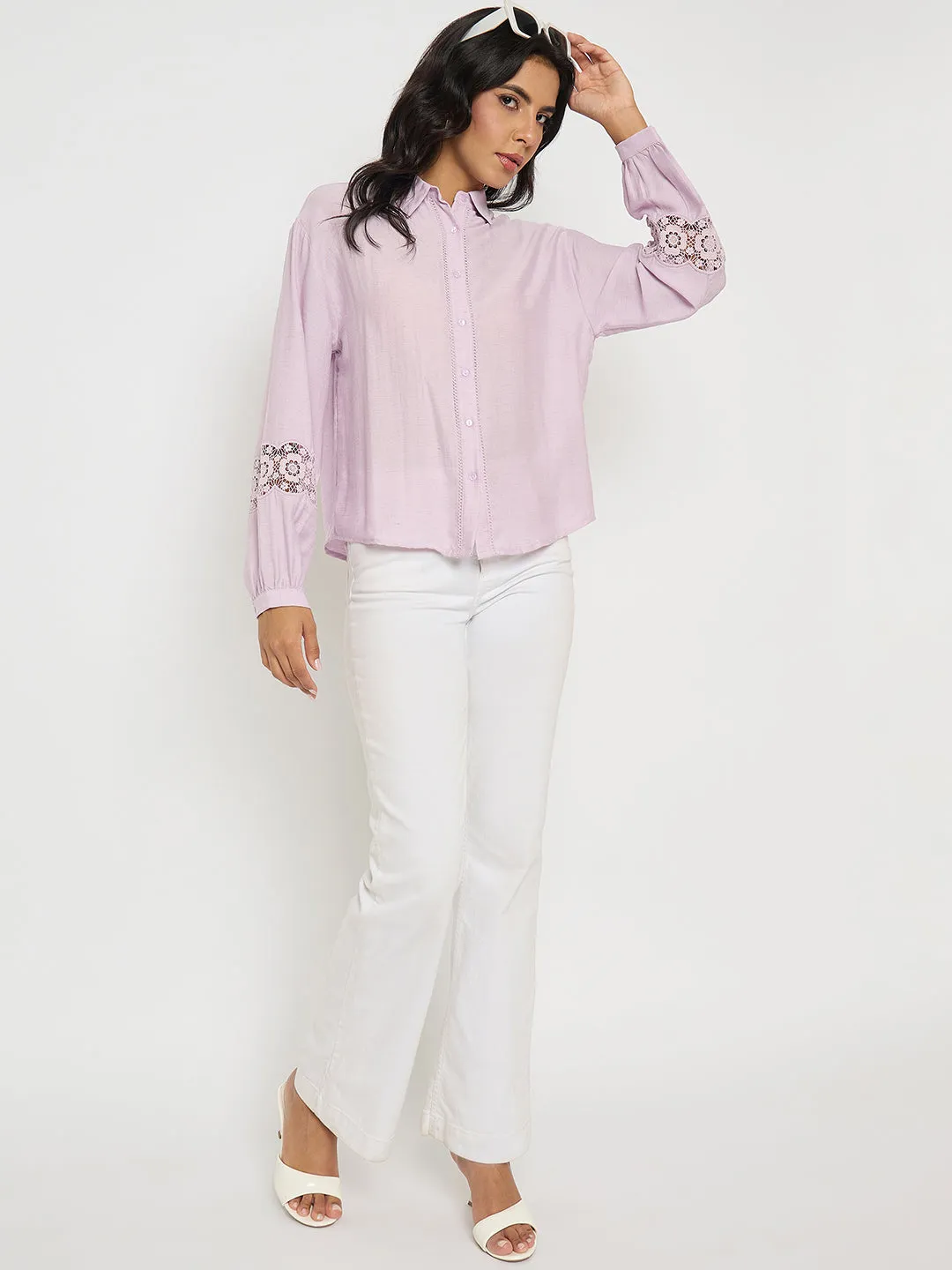 Madame Lace Detailed Lilac Nylon Blend Shirt Daytime Look