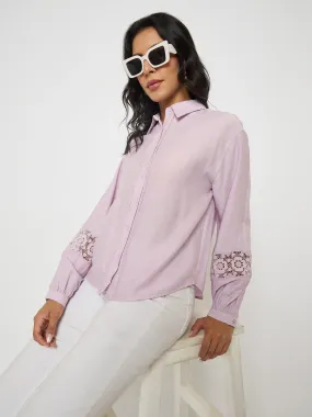 Eye-Catching Pattern Quality Material Madame Lace Detailed Lilac Nylon Blend Shirt