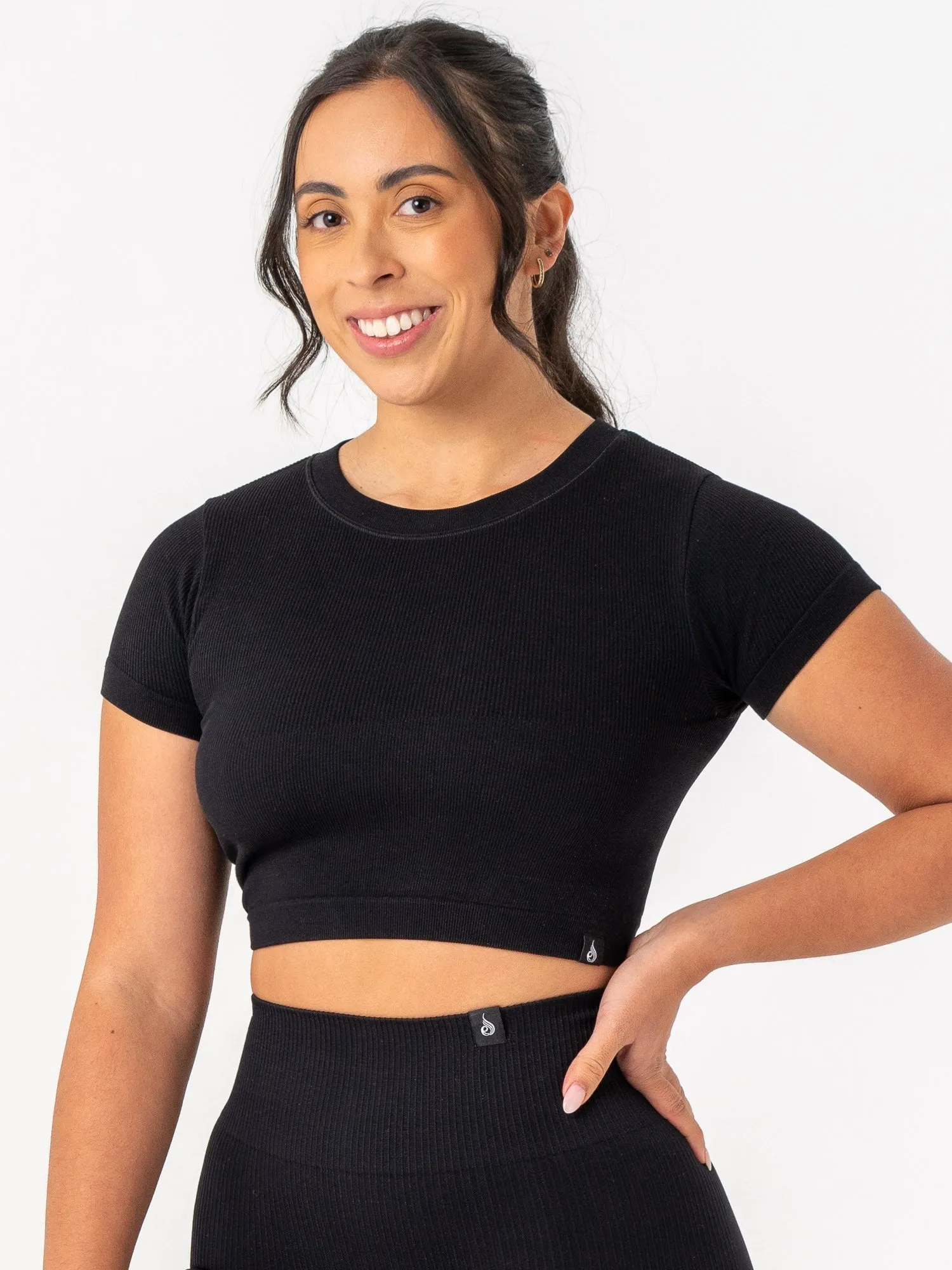 Rib Seamless T-Shirt - Black MoistureWickingFabric