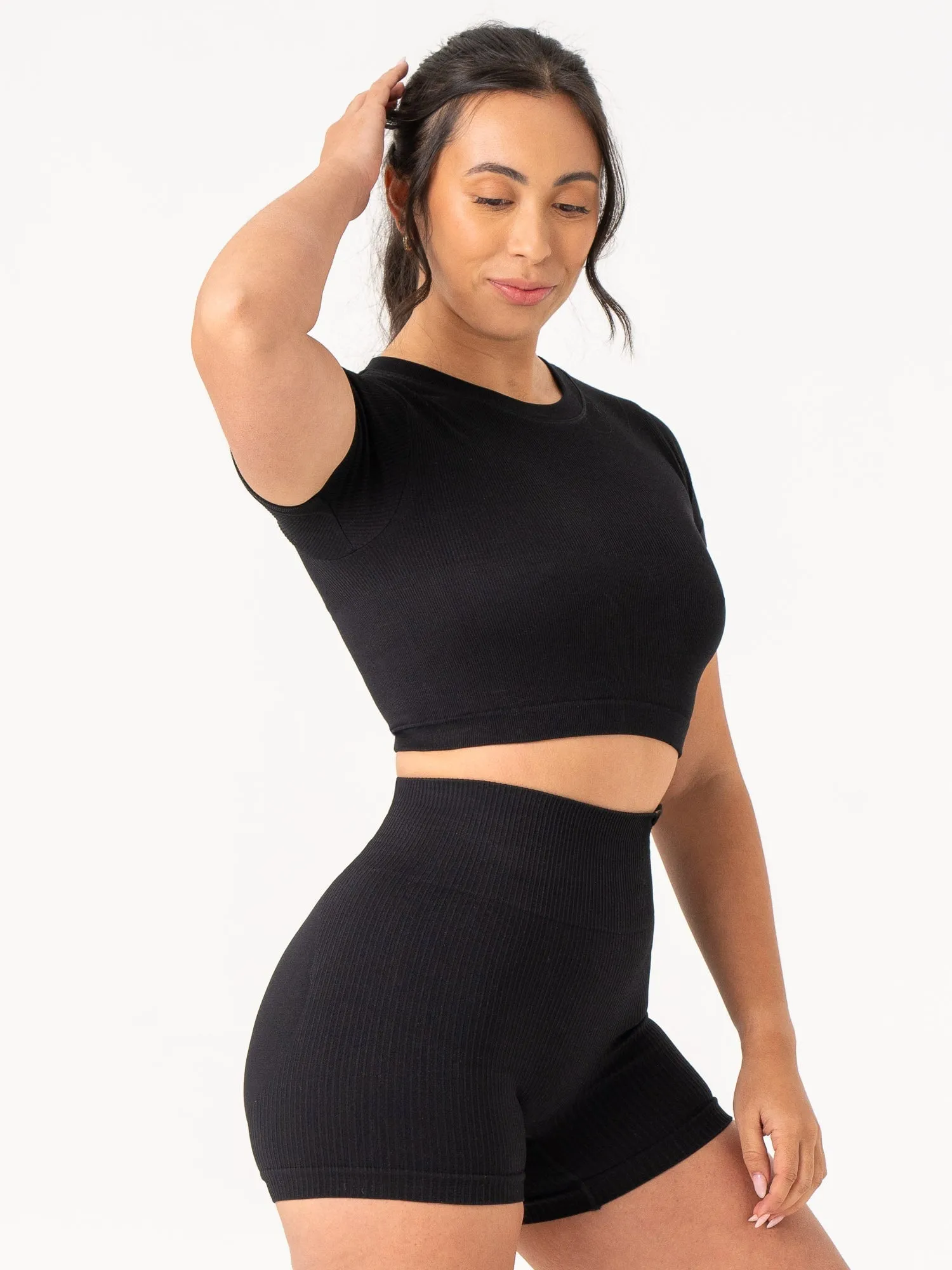 Rib Seamless T-Shirt - Black Functional Fashion Retro