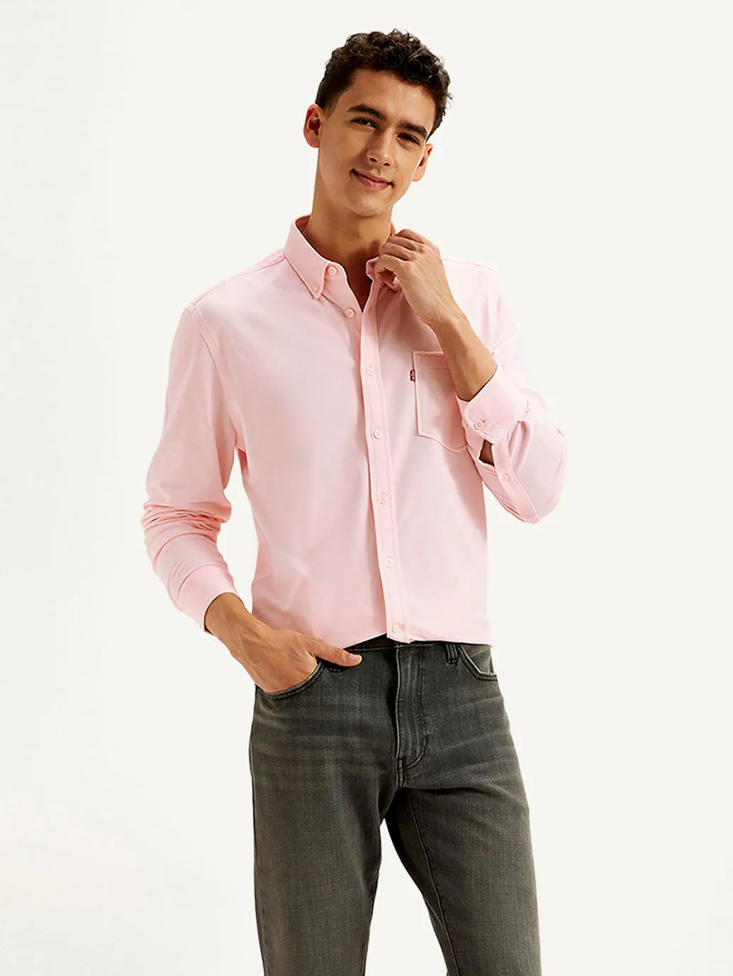 Monochrome Palette Easy Comfort Men's Solid Slim Fit Shirt