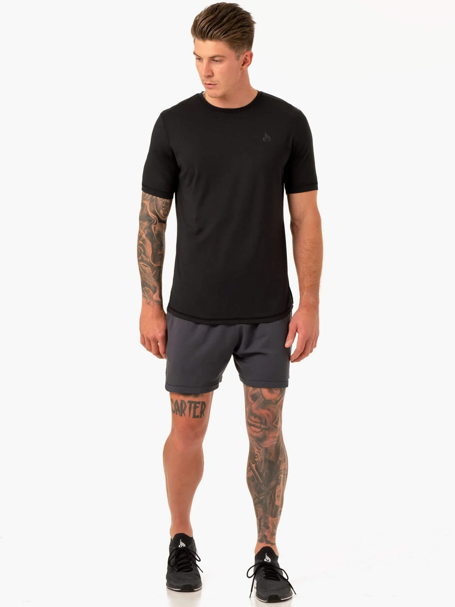 Boat Neck Optimal Mesh T-Shirt - Black