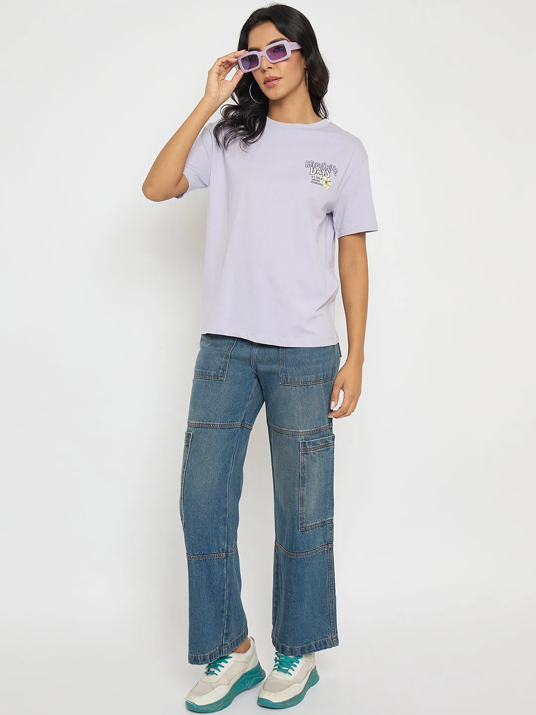 Comfort Stretch Wear Quick Comfort Design Madame Graphic Print Adorned Lilac Cotton T-shirt