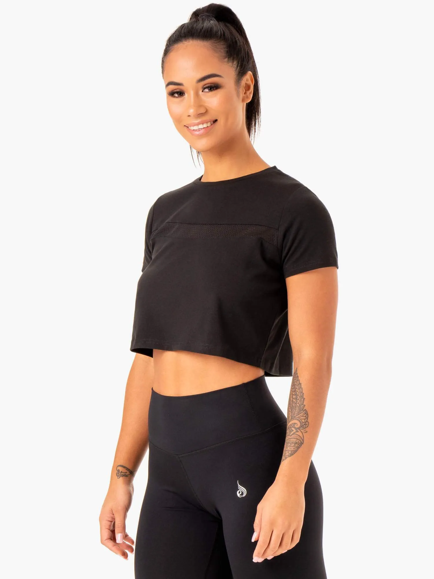 Hybrid Mesh Tee - Black Cozy Comfort Design Comfy Waistband