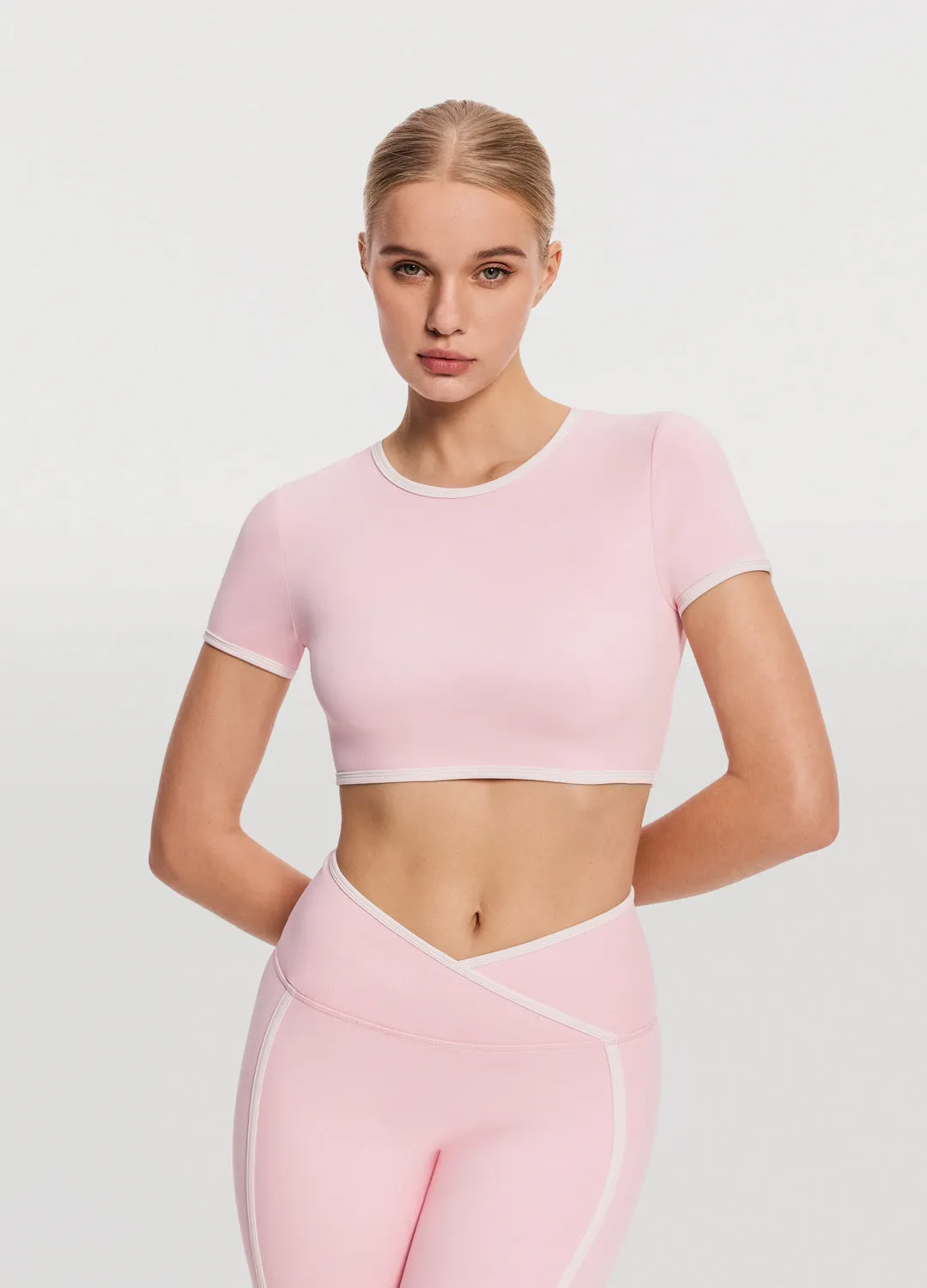 Casual Cropped T-Shirt Sporty Design FunctionalPockets