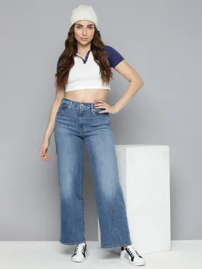 Weekend Warrior Smooth Parent Style Trend Setter Women's Blue Wide Leg Fit High Rise Jeans
