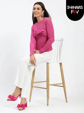 Seasonal piece Madame Shimmery Mock Neck Wrap Hot Pink Sweater