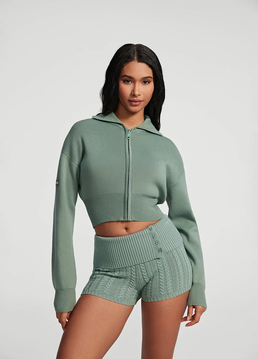 Knit Cropped Zip-Up Jacket Soft touch finish