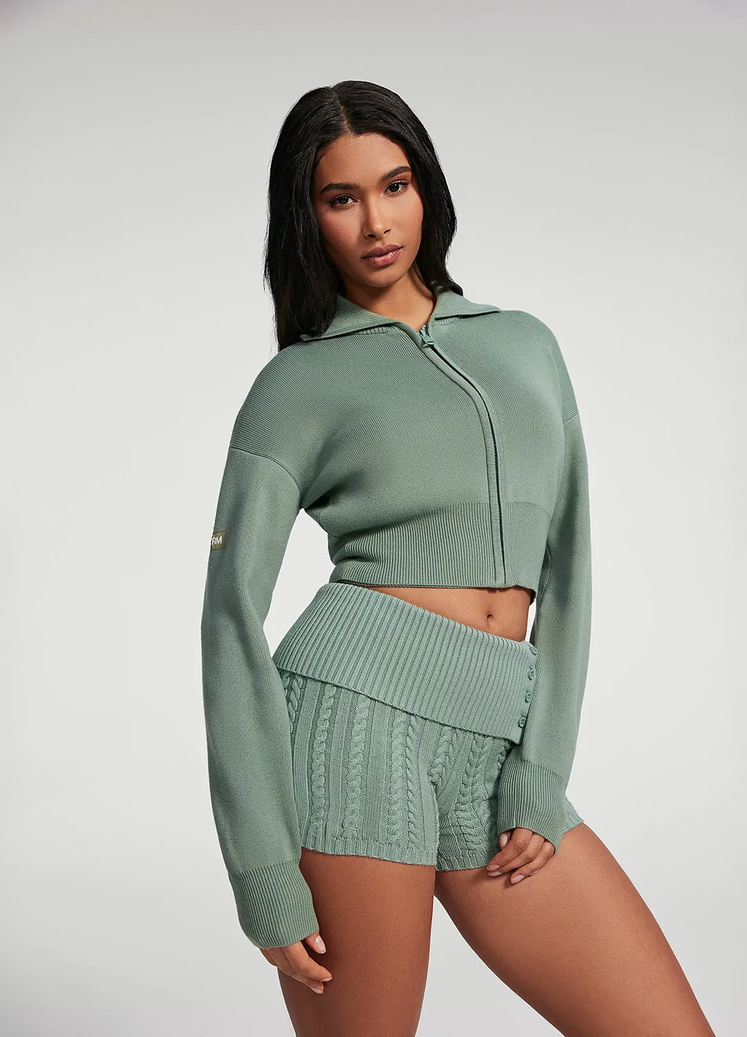 Knit Cropped Zip-Up Jacket CompressionPackableFabric