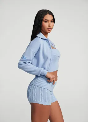 FlexibleFit Green Material Knit Cropped Zip-Up Jacket