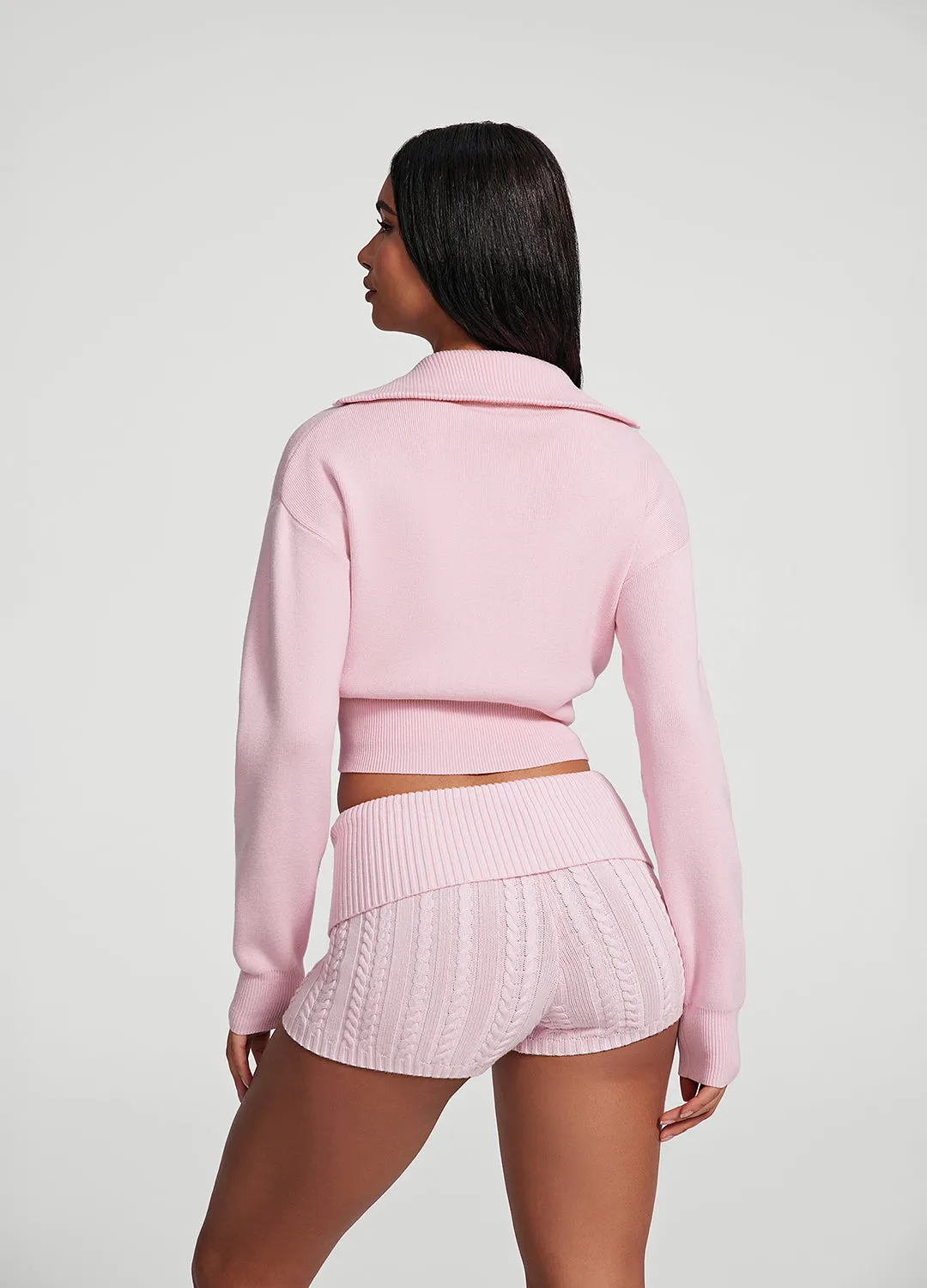 High End Look Knit Cropped Zip-Up Jacket