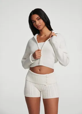 Knit Cropped Zip-Up Jacket Logo Free Style anti static coating