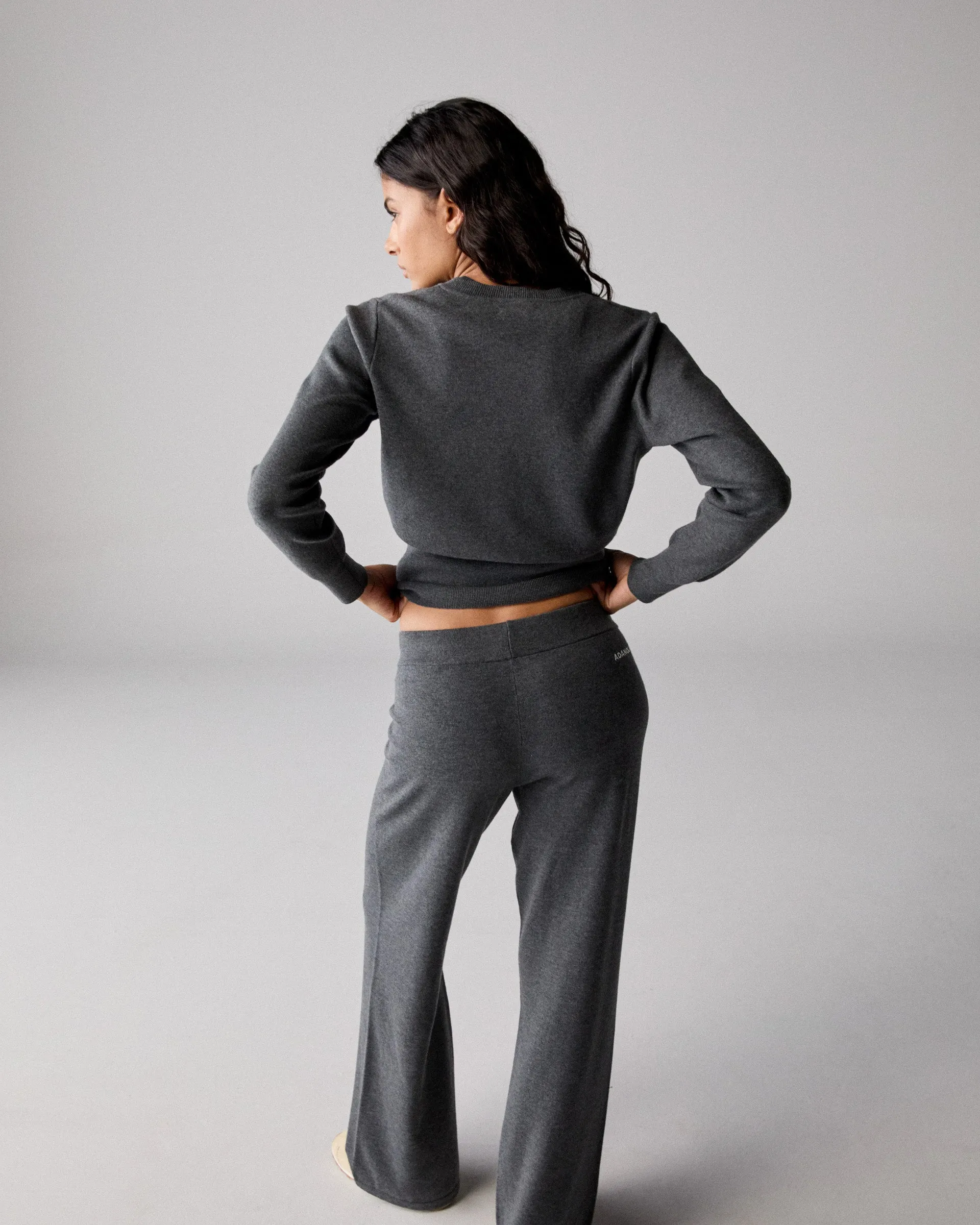 Low Profile Design Knit Straight Leg Trousers - Dark Grey