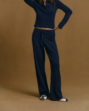 Chilly Weather tech fabric Knit Straight Leg Trousers - Navy Blue