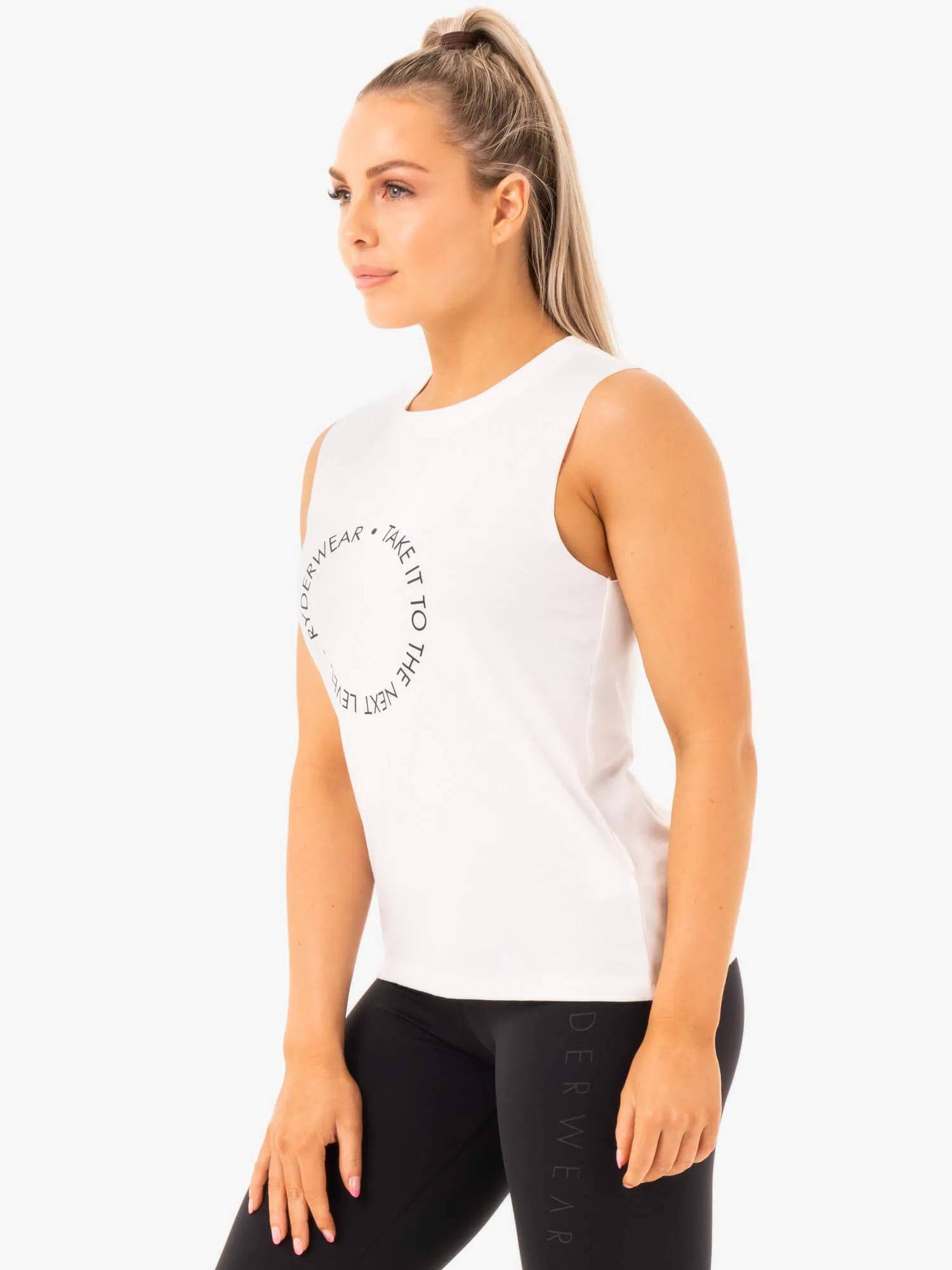 AntiPilling Surface WideNeckline Ladies Baller Tank - White