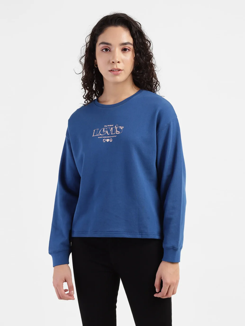 Women's Brand Logo Round Neck Sweatshirt Comfy Street