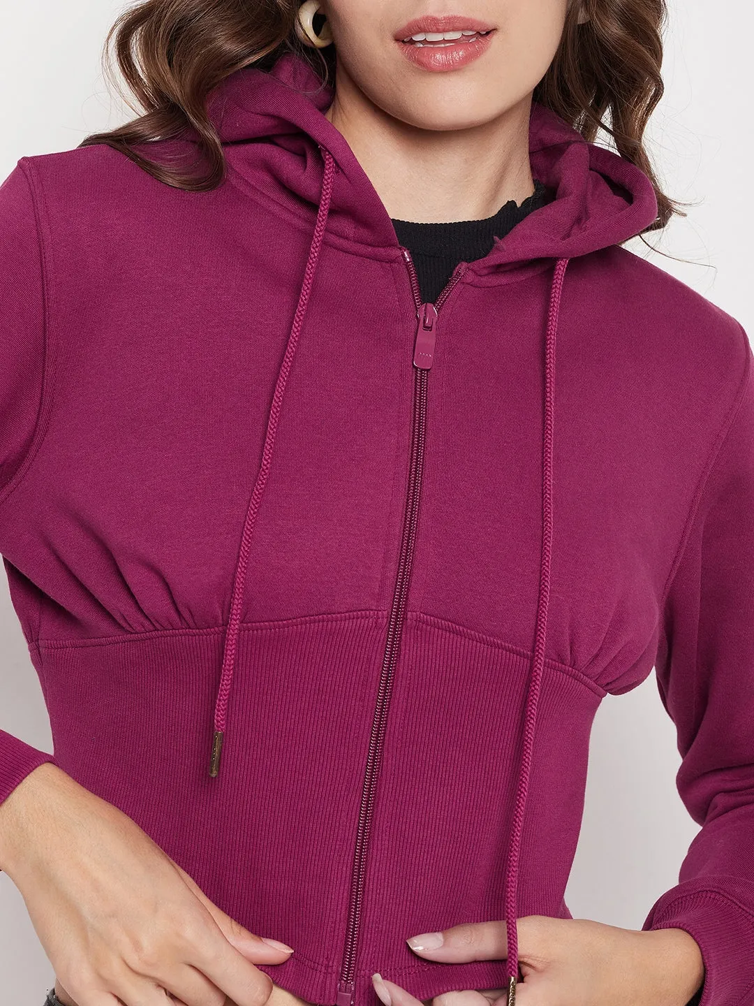 appropriate for autumn Effortless Look Madame Crop Plum Corset Sweatshirt