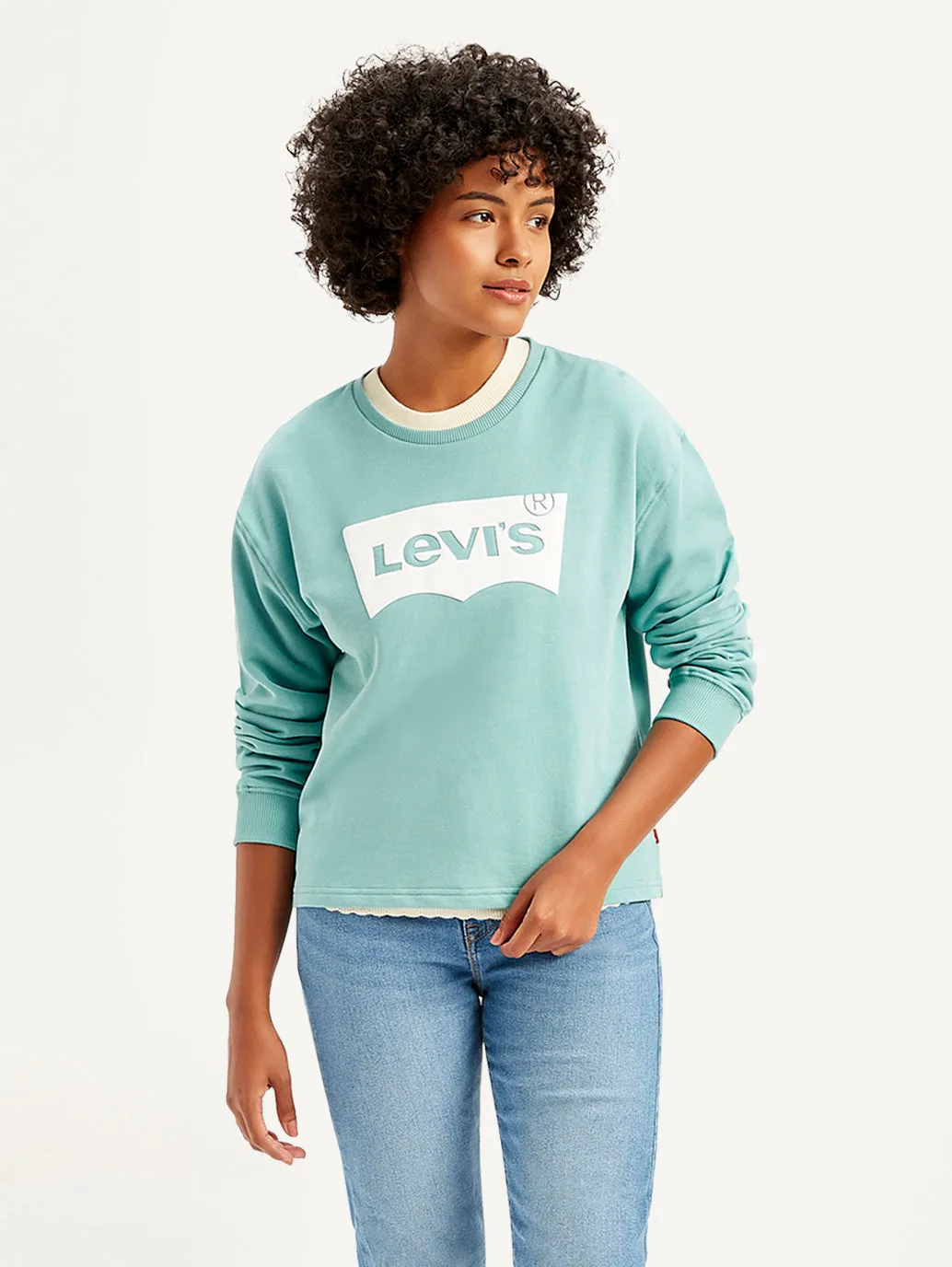 Warm Hues Lounge Wear Women's Brand Logo Blue Crew Neck Sweatshirt