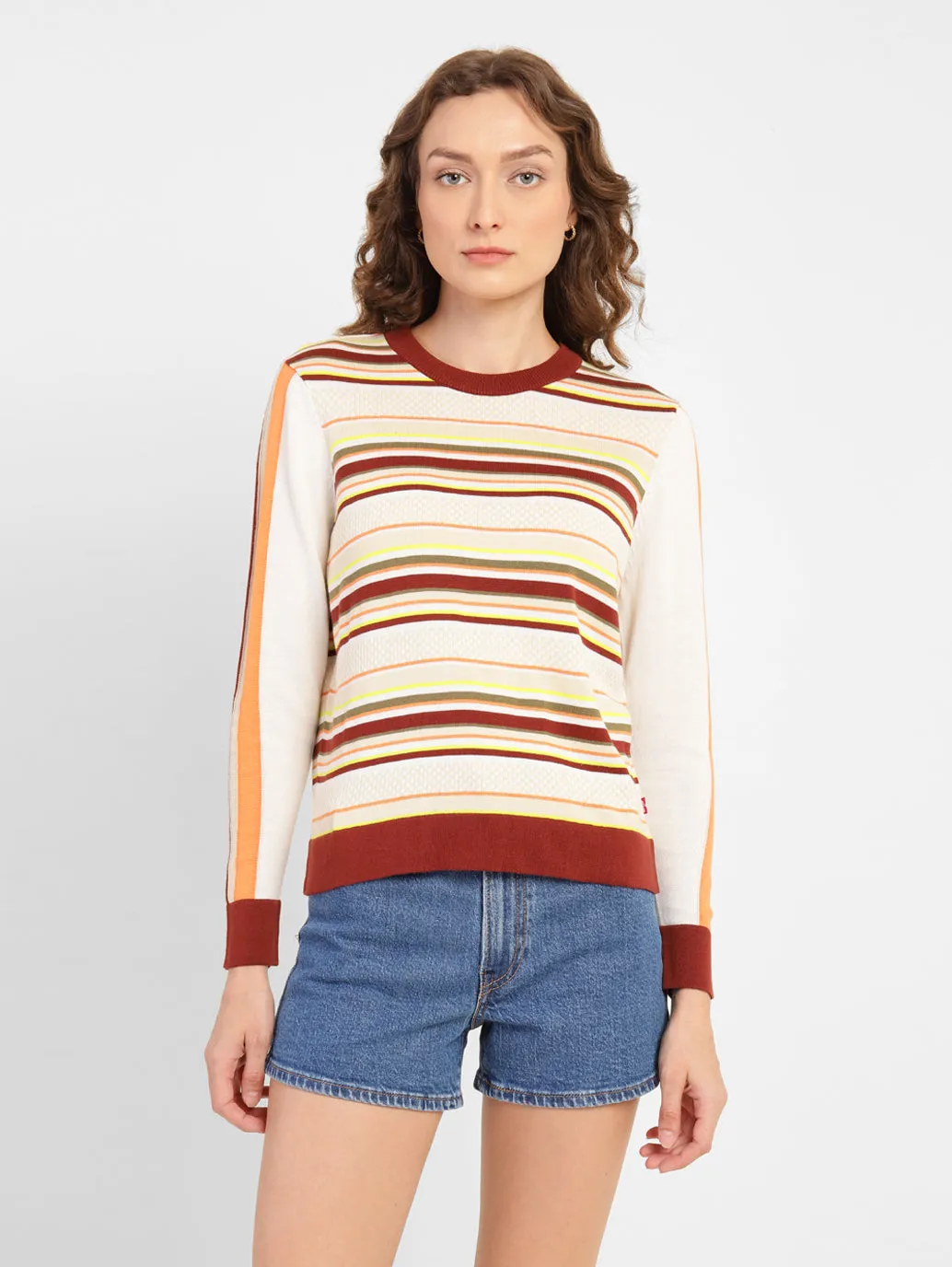 Effortless Comfort Fit Women's Striped Round Neck Sweater