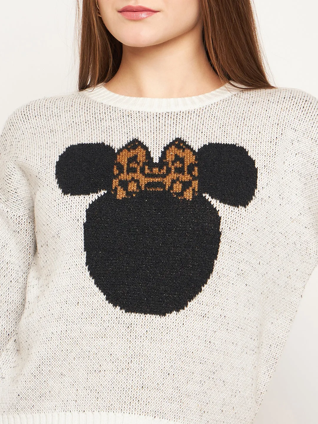 Cozy Stretch Fit Madame Women Solid Off White Sweater