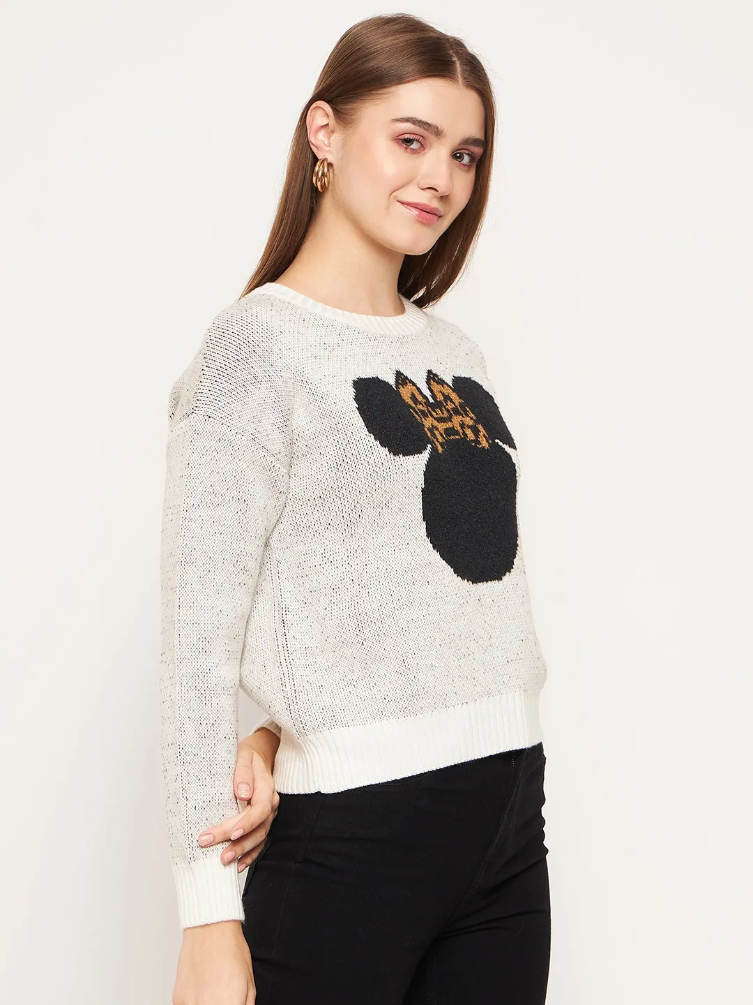 Versatile Layering Piece Madame Women Solid Off White Sweater