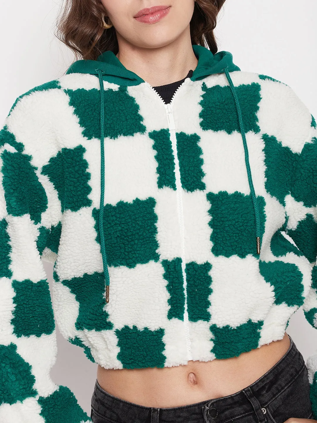 Leather Sports Style Madame Colour Blocked Bottle Green Sweatshirt