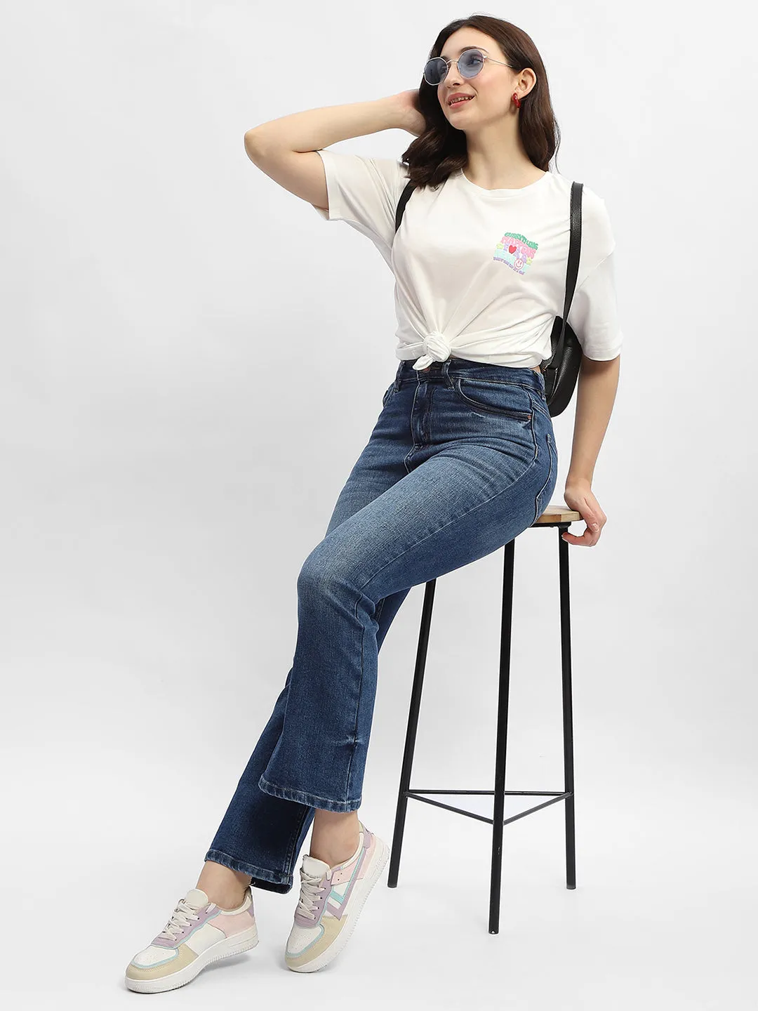 Relaxed Fit Casual Layer Wear Madame Typography White Cotton T-Shirt