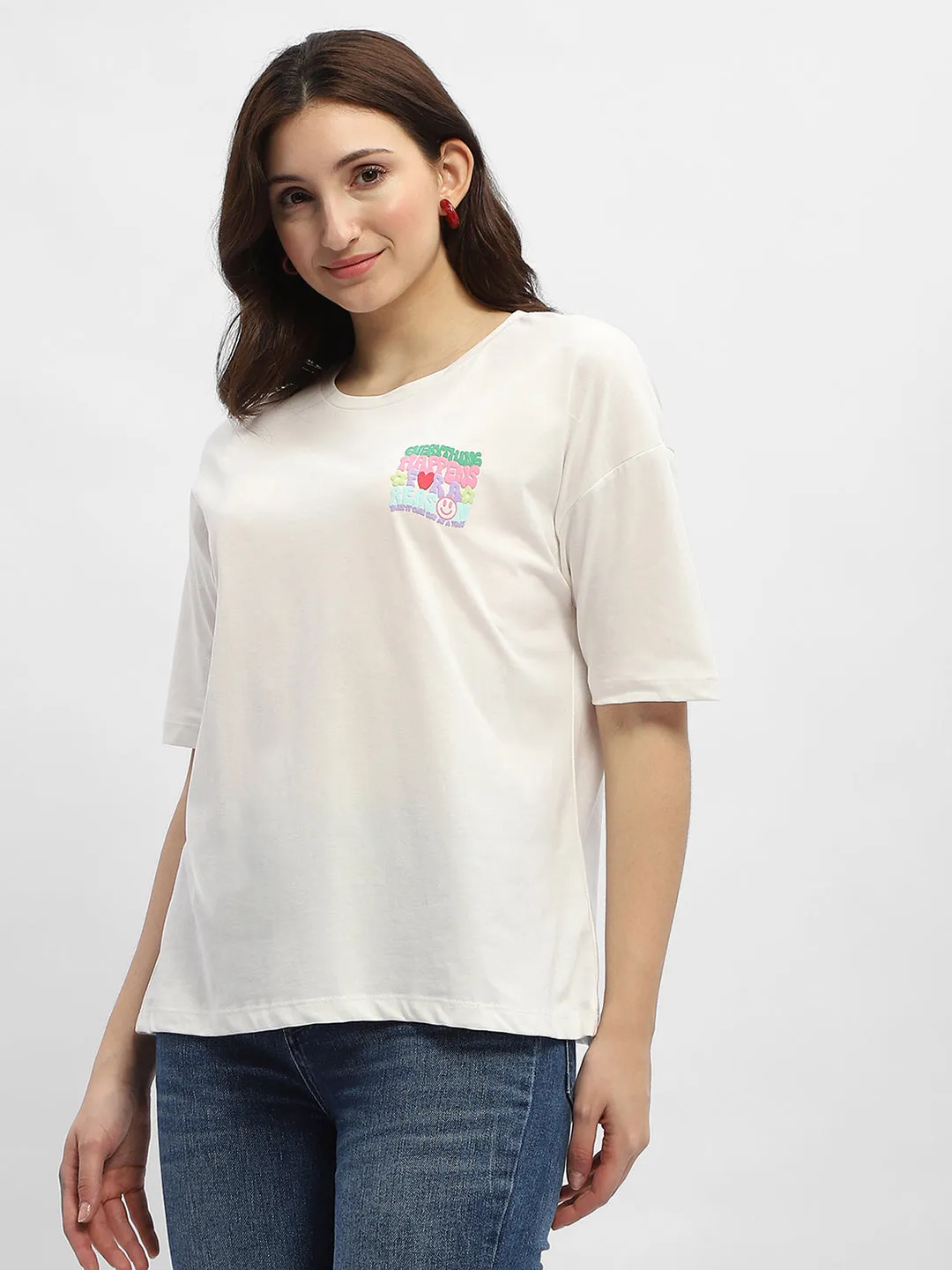 Seasonal Smart Madame Typography White Cotton T-Shirt