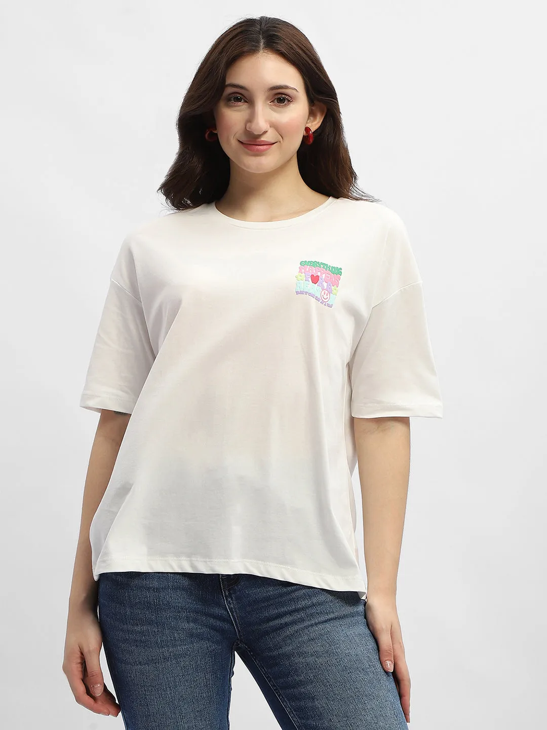 Madame Typography White Cotton T-Shirt UPF Rated Fabric