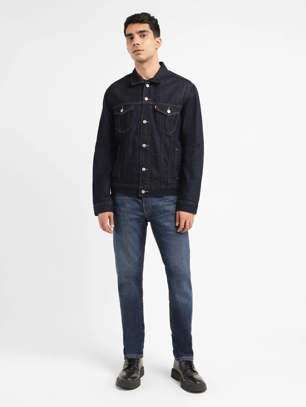 Compact Layer Men's Solid Indigo Spread Collar Jacket