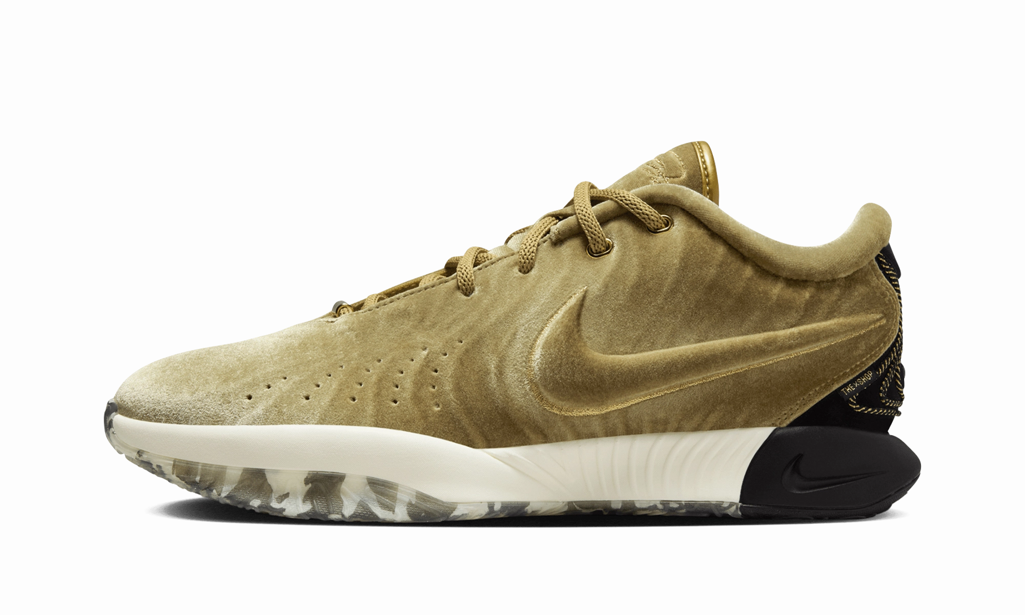 LeBron 21 "The Shop - Metallic Gold" Narrow Toe Box Lace   Up Style