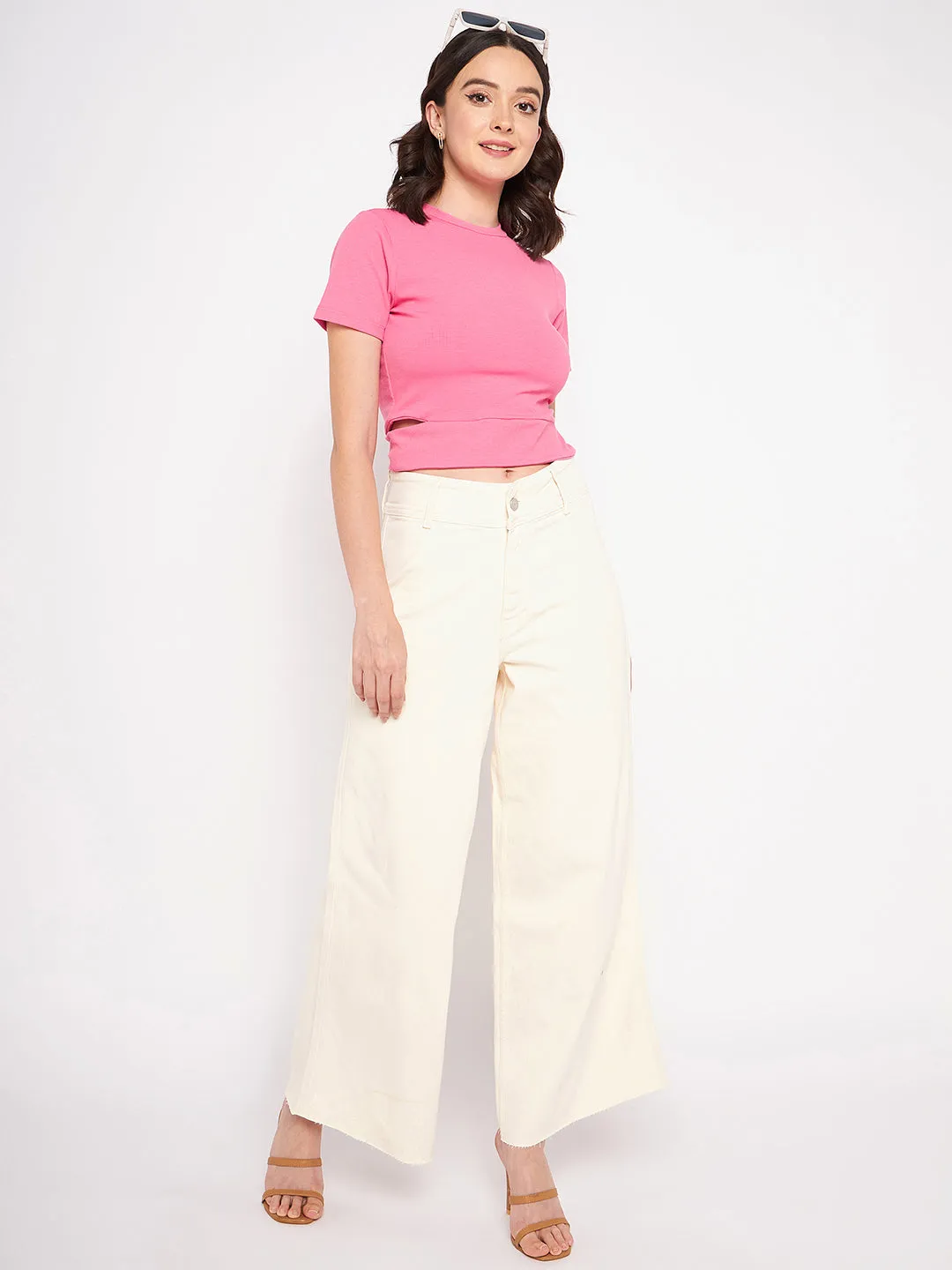 Stylish Adult Fashion Style Blend Madame Ivory Flared Cotton Pants