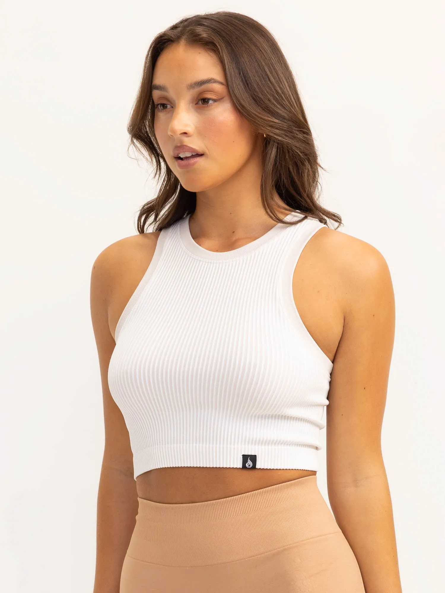 Heather Effect Finish EasyCare Fabric Lift 2.0 Rib Seamless Tank - White/Nude