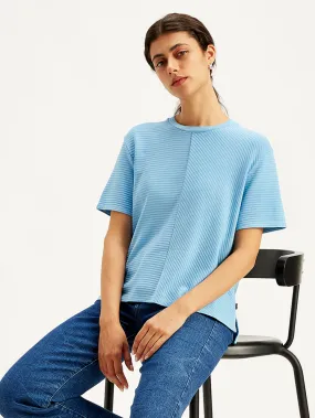 Women's Textured Relaxed Fit T-Shirt Simple Fashion Self Fabric Tape