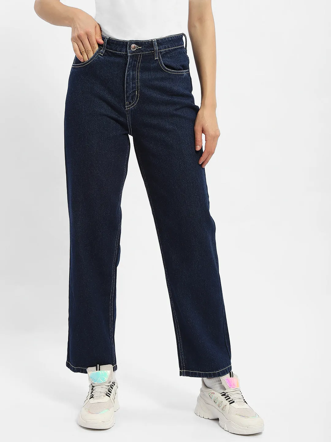 Function Ready Madame Solid Blue Straight Jeans
