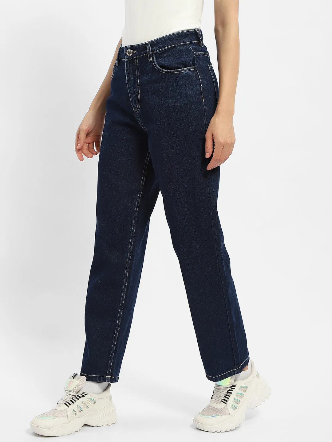 Staple Piece Madame Solid Blue Straight Jeans