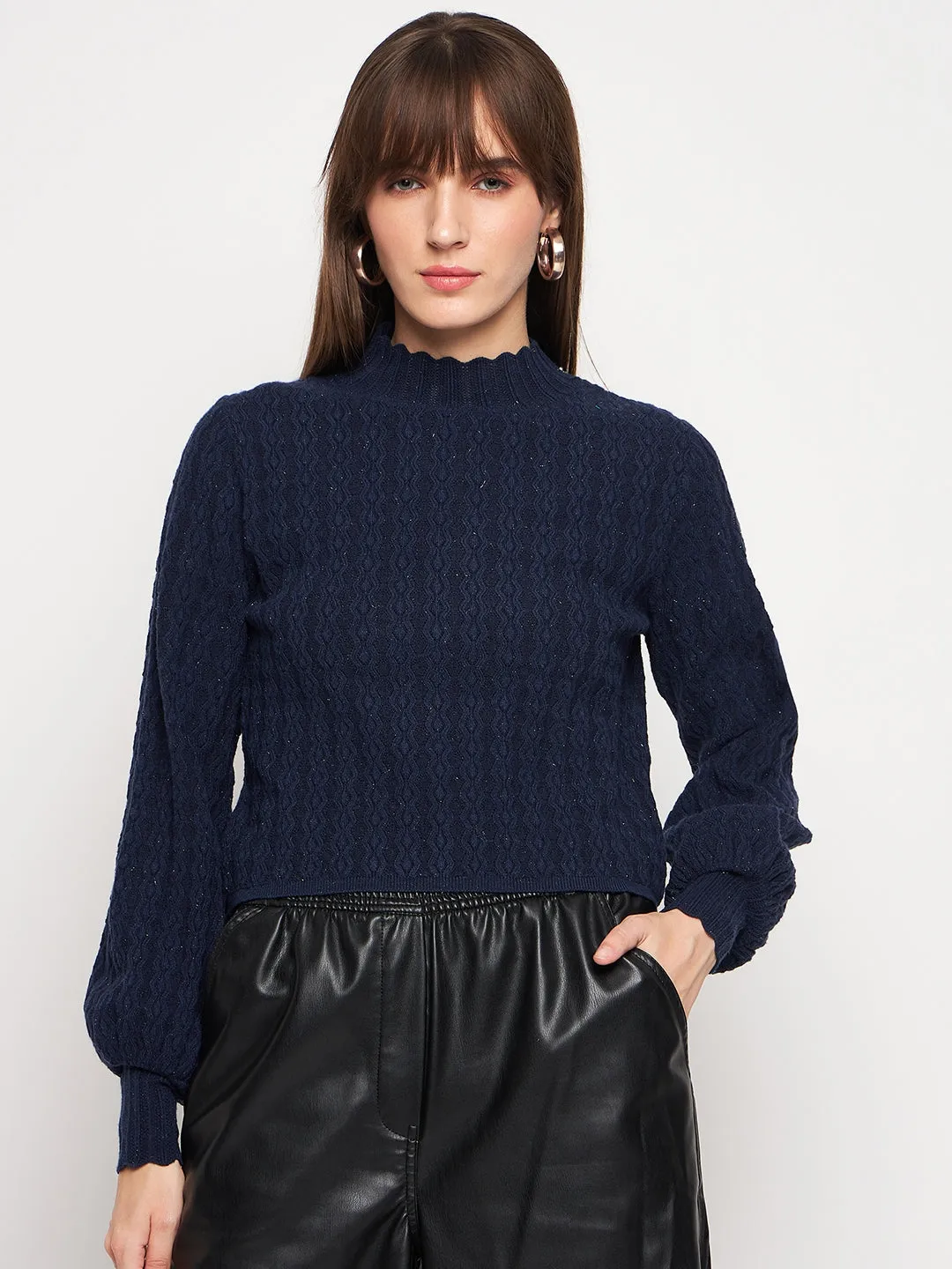 Fashion Knit Layer Madame Navy Pull-On Sweater