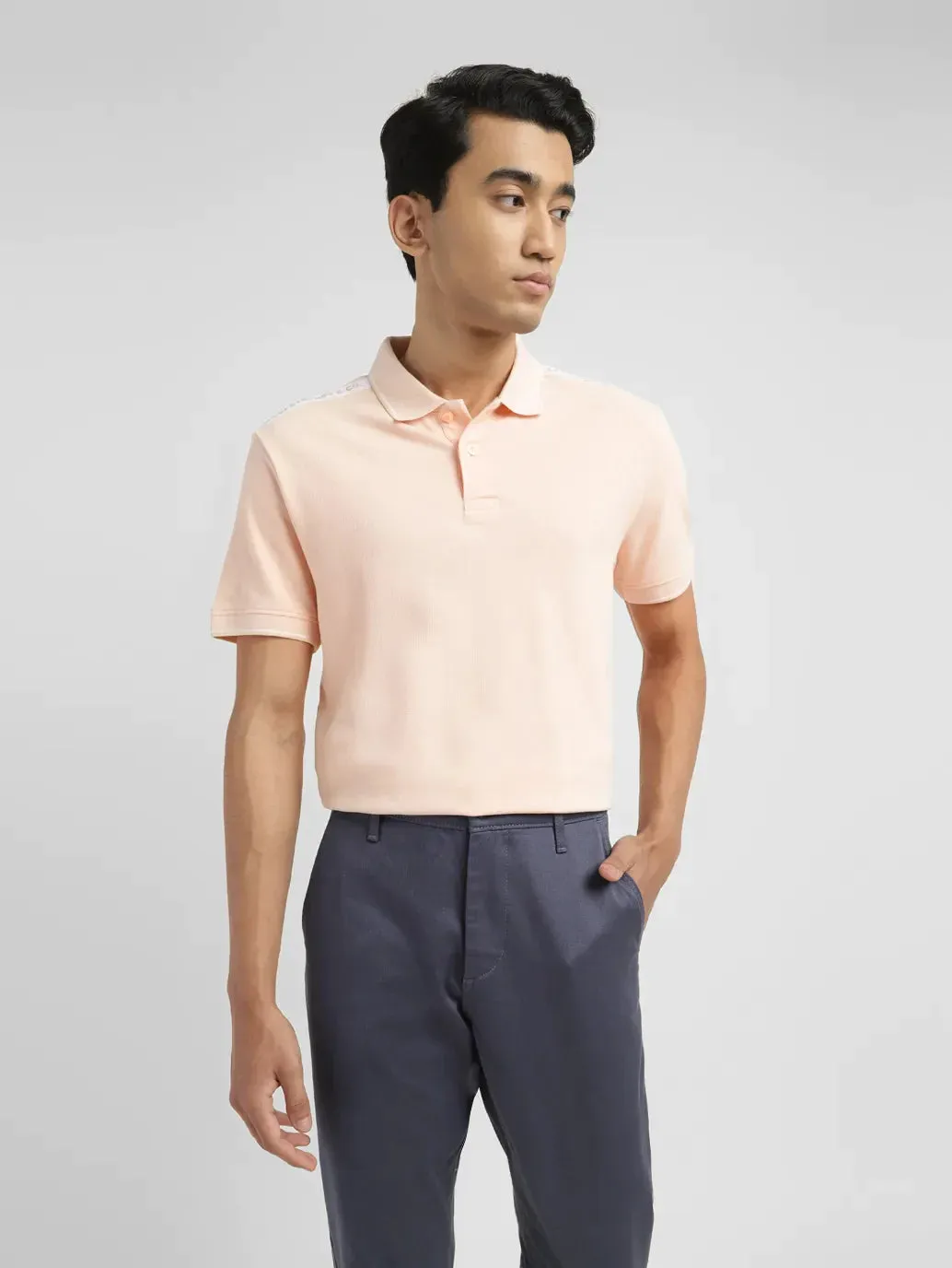 Stretch Fabric Construction Men's Solid Slim Fit Polo T-shirt