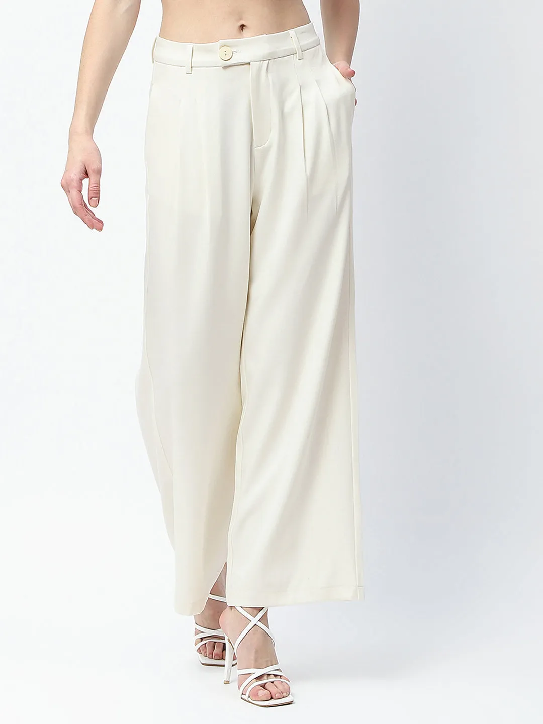 Practical Style WrinkleResistantMaterial Madame Pleat Detailed Off White Gurkha Trousers