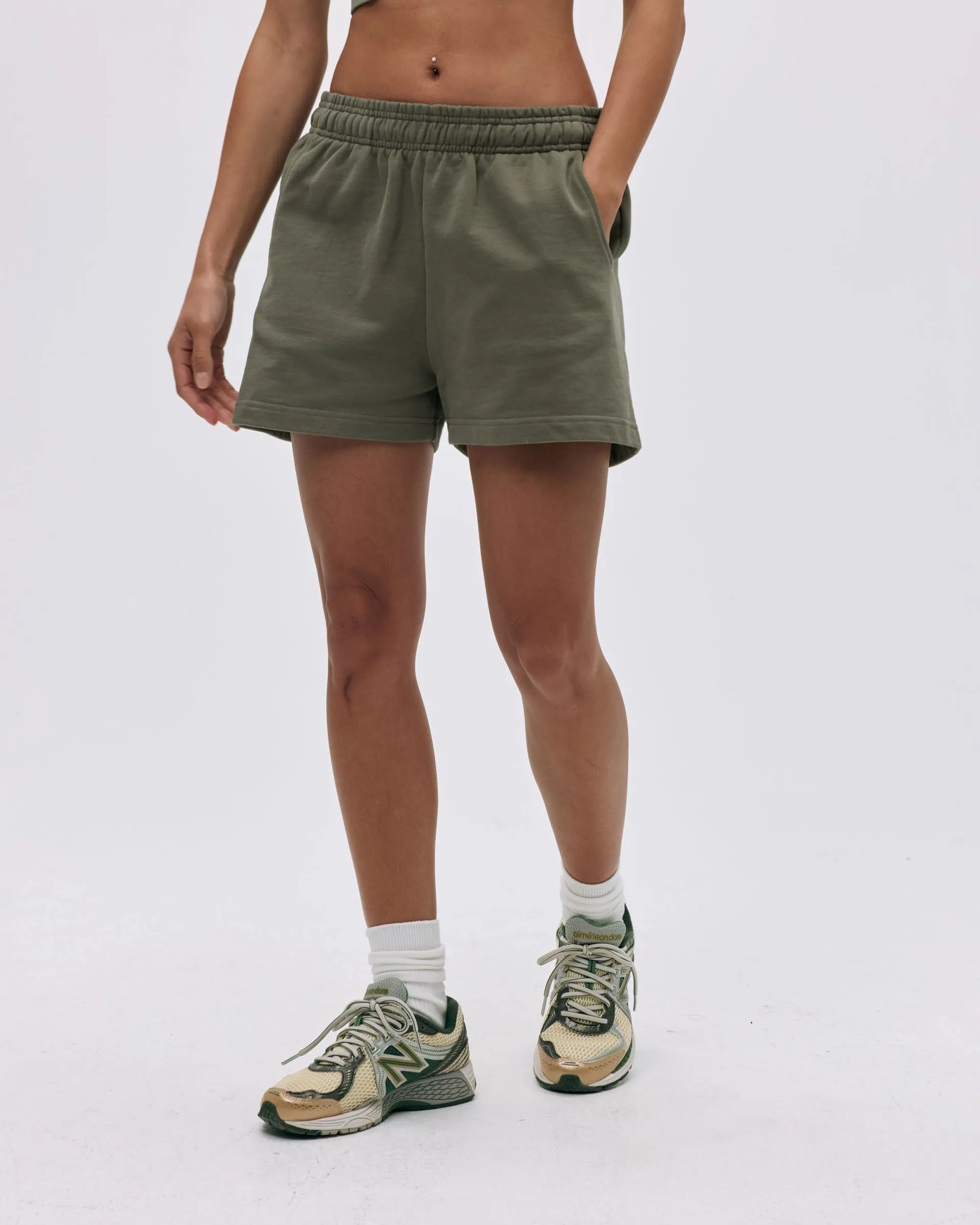 Branded Sweat Shorts - Olive Green Relaxed Flex