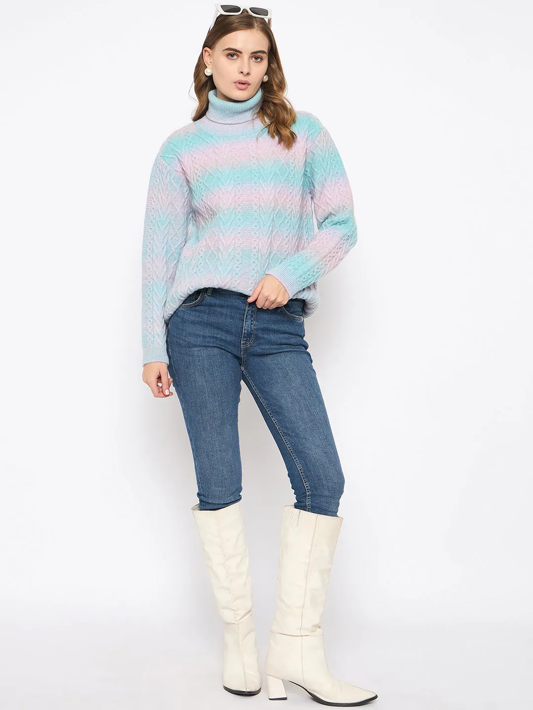 Knit Layers Fashion Knitwear Madame Striped Multicolor Turtleneck Sweater