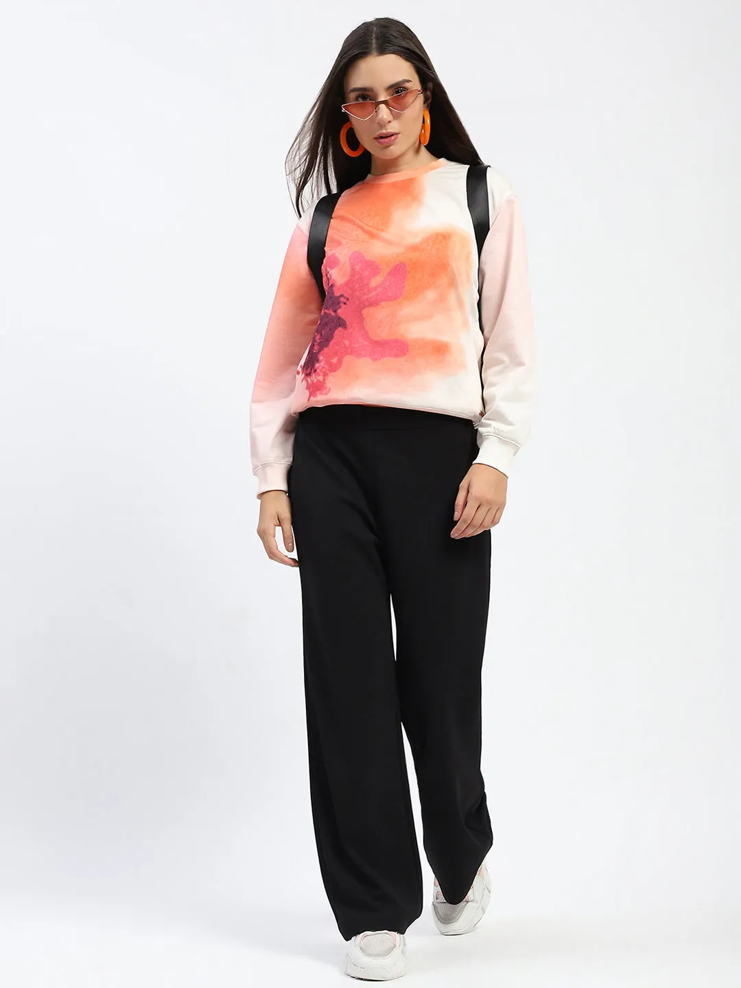 Madame Crew Neck Floral Print Beige Sweatshirt Festival wear Weekend Ready