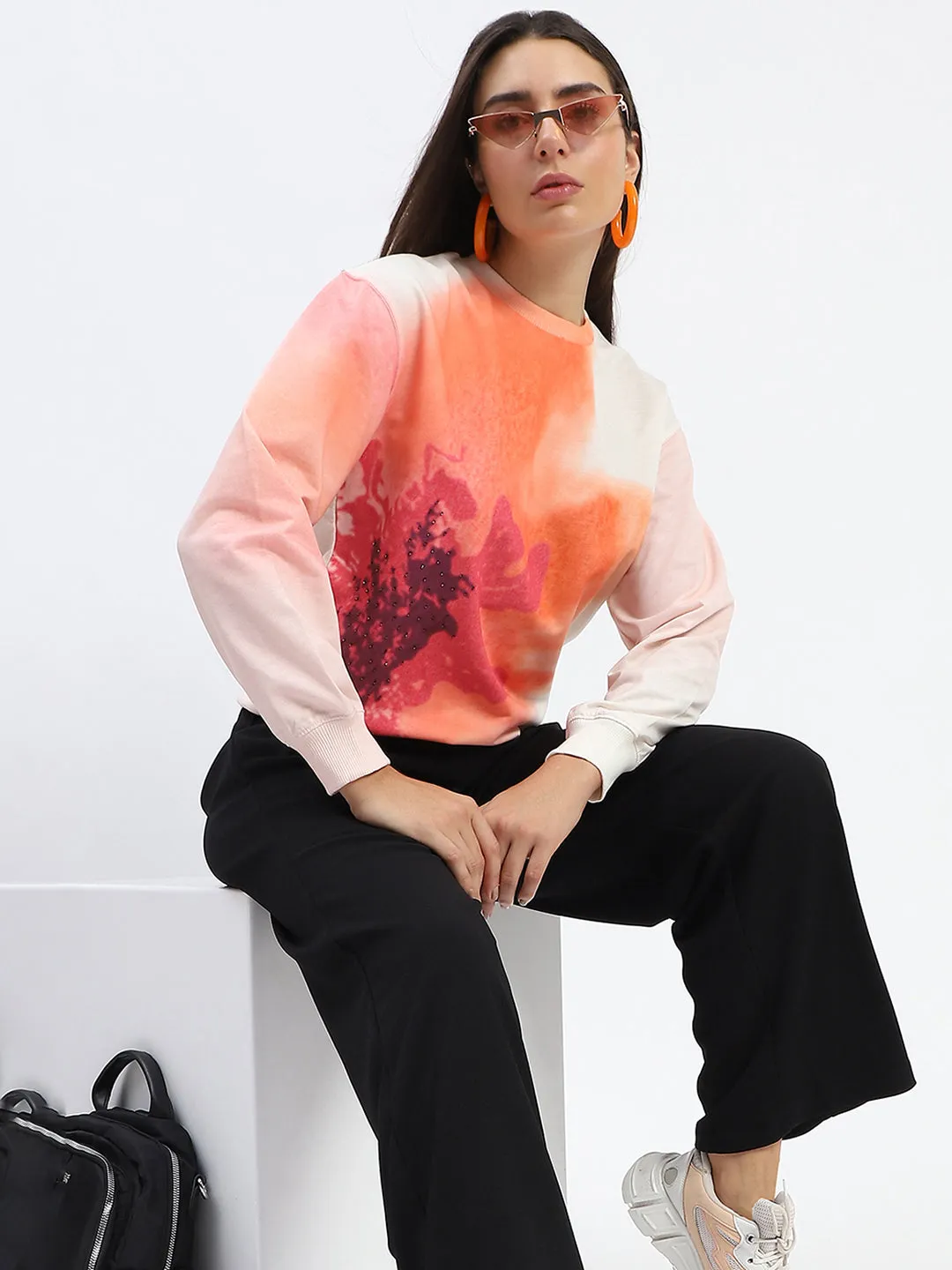 Madame Crew Neck Floral Print Beige Sweatshirt family wear Poolside Relax